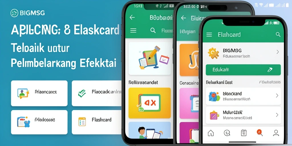 Screenshot antarmuka aplikasi BIGMSG menampilkan fungsi Flashcard yang interaktif.
