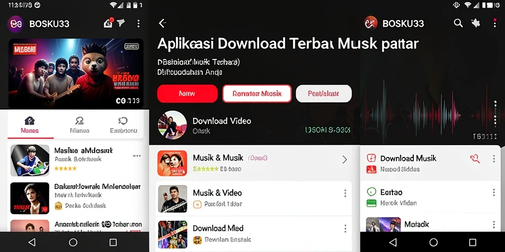 Tampilan antarmuka aplikasi BOSKU33 saat mendownload musik.