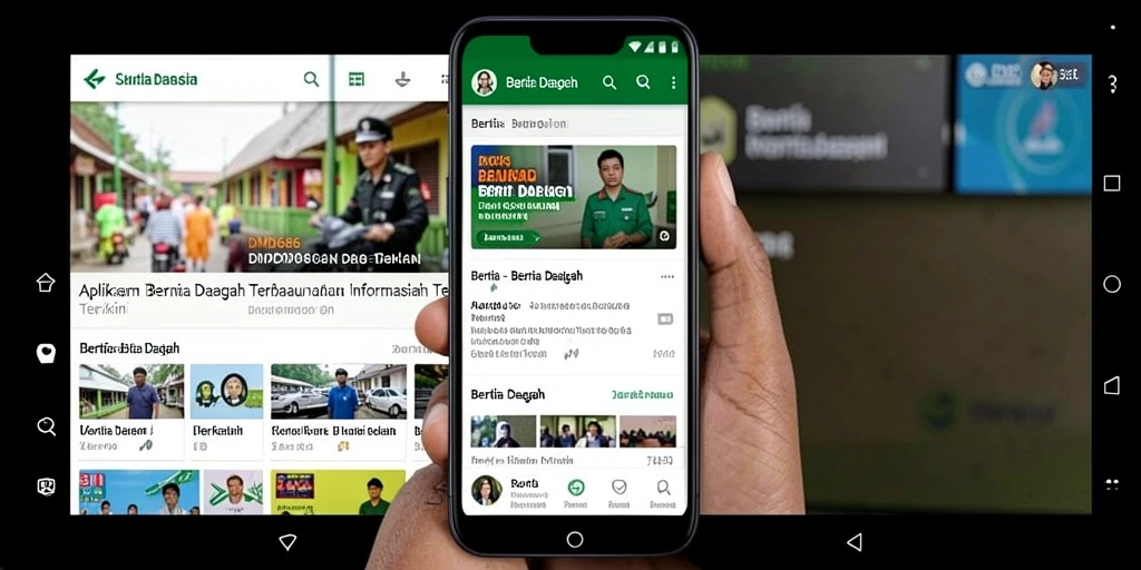 Antarmuka pengguna DMD686 dengan berita daerah dan kategori yang menarik.