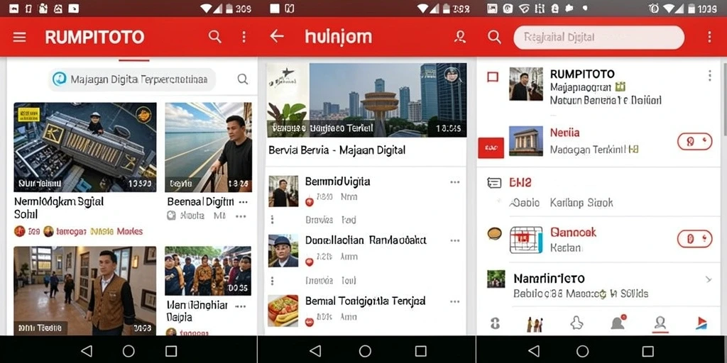 Antarmuka RUMPITOTO menampilkan berita dengan desain menarik.
